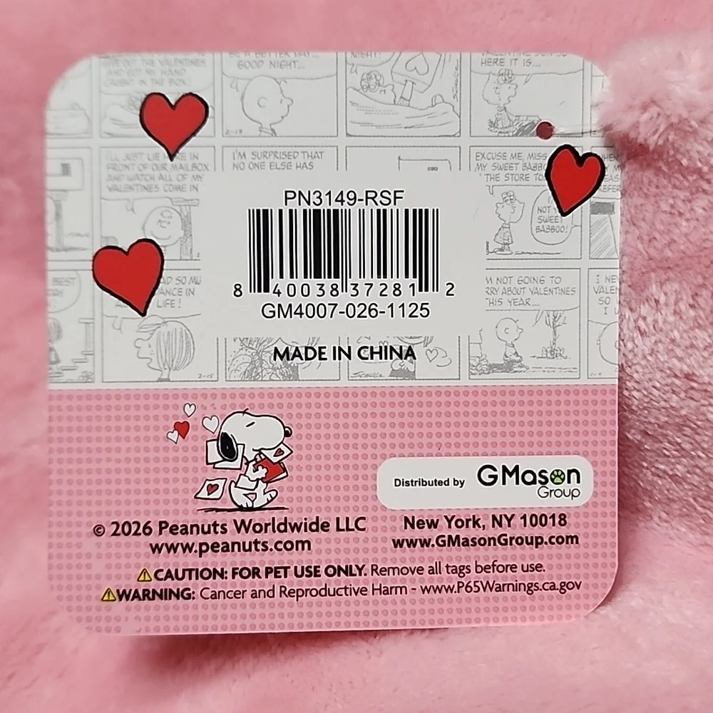 Peanuts Snoopy Valentine's Day Pink Heart Cat Dog Pet Bed New with Tags